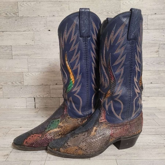 Vintage Dan Post Exotic Rainbow Python Snakeskin Leather Cowboy Boots Women’s 6 - Picture 2 of 12